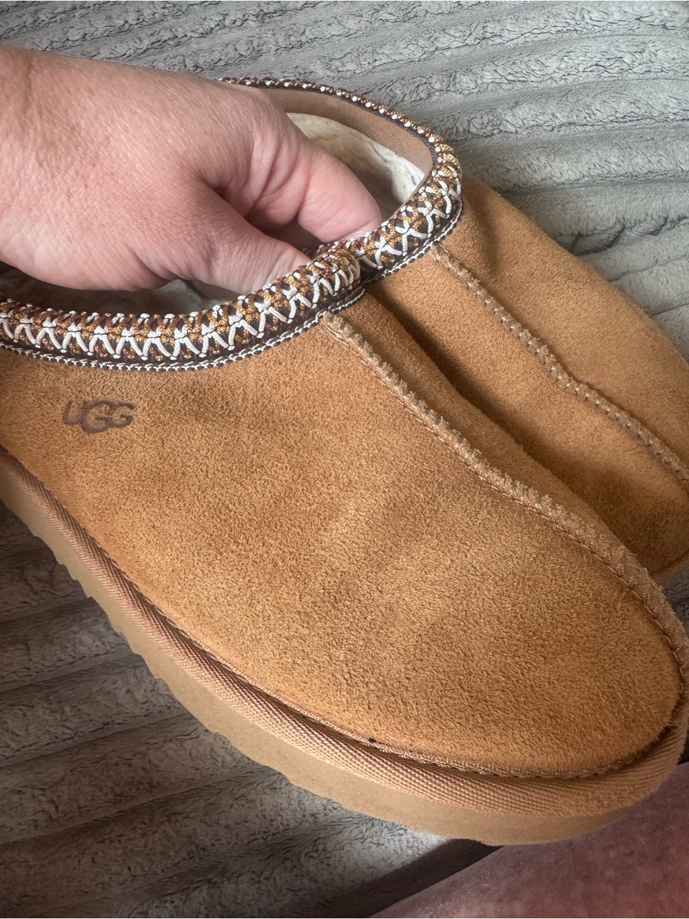 UGG Men's Chestnut Suede Slip-On Loafers with Braided Trim